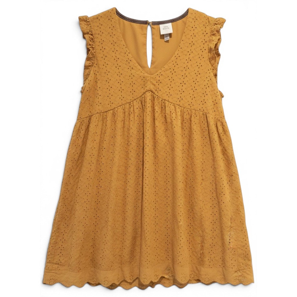 Knox Rose Babydoll Dress Women XL Eyelet Prairie Boho Cottagecore Mustard Yellow